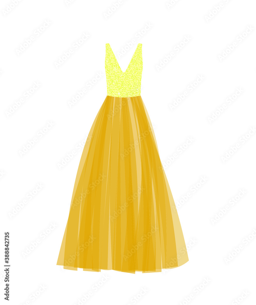Yellow dress with glitter, vector