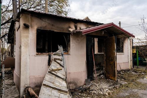 Village house destroyed by the fire