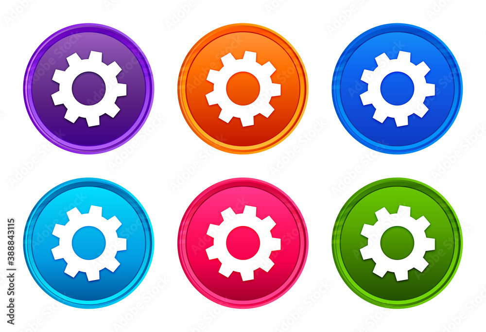 Process icon luxury bright round button set 6 color vector Process icon luxury bright round button set 6 color vector