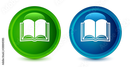 Book icon artistic shiny glossy blue and green round button set