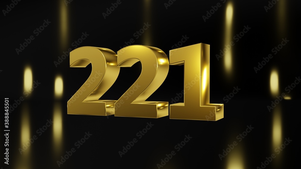 Number 221 in gold on black and gold background, isolated number 3d ...