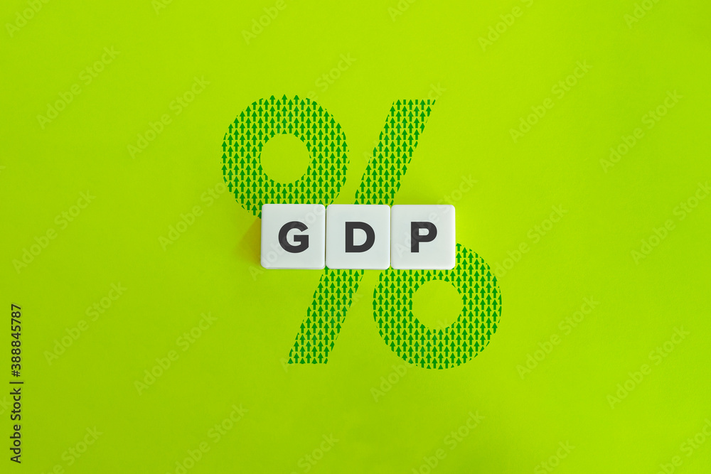 GDP Growth Concept with Percentage Sign. Letter Tiles on Green ...