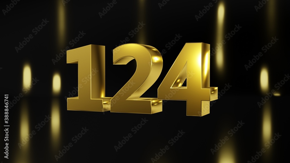 Number 124 in gold on black and gold background, isolated number 3d ...