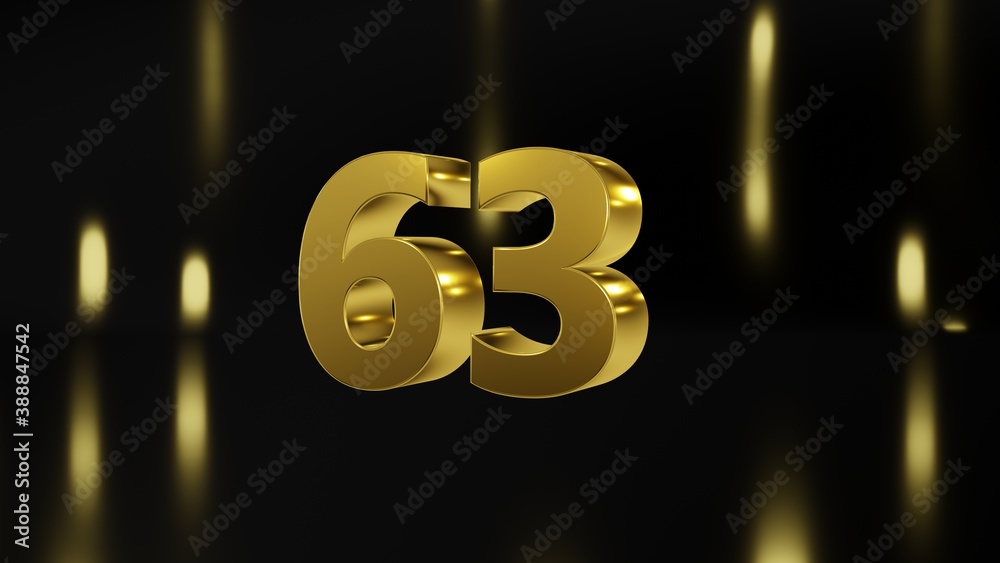 Number 63 in gold on black and gold background, isolated number 3d ...