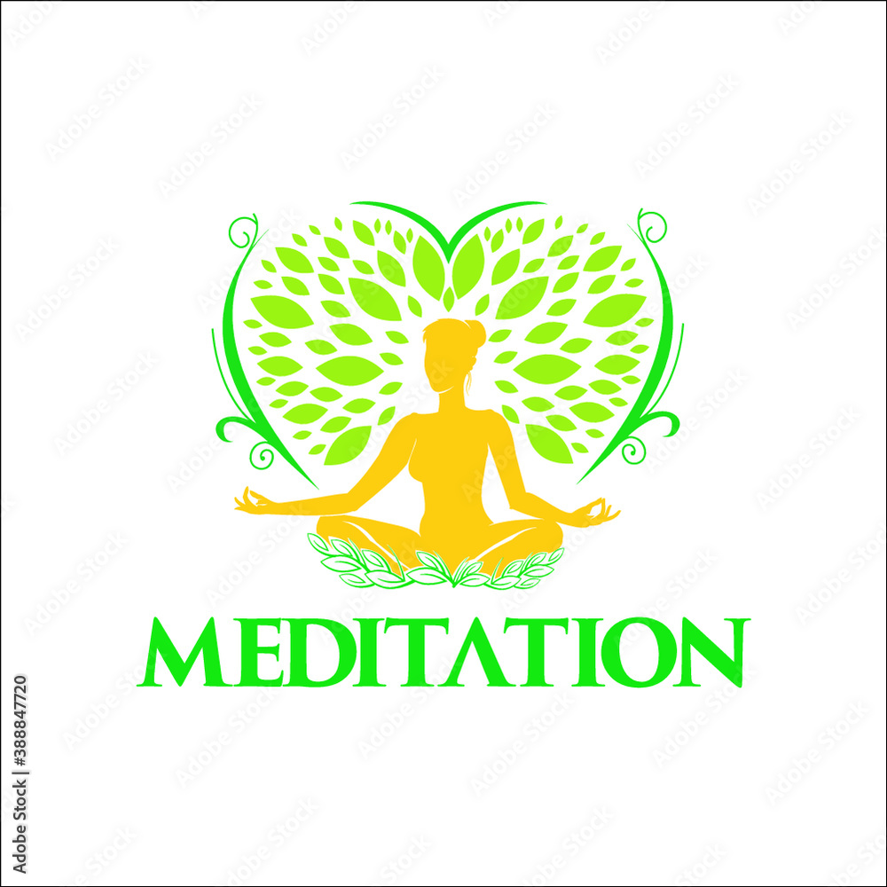 Girl Love of meditation leaf logo exclusive design inspiration