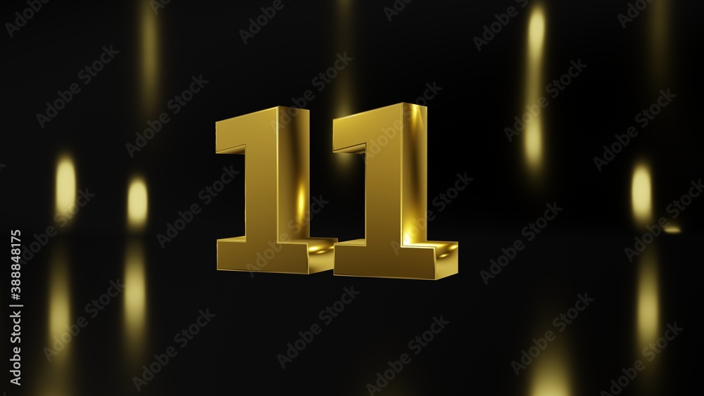 Number 11 In Gold Number 11 in gold on black and gold background, isolated number 3d ...