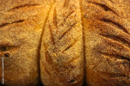 Homemade baking, white wheat bread close-up texture