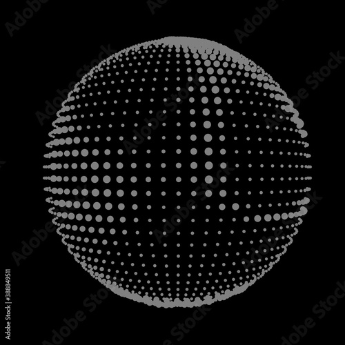 Abstract halftone textured sphere. Disco ball lines flare. Electric jet impulse discharges. Waves of thickened flows