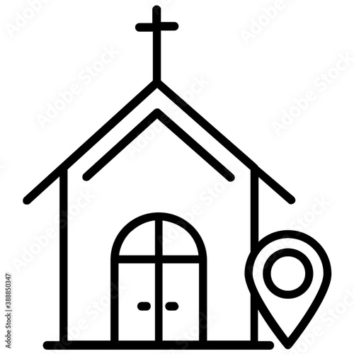  Church building with gps navigation pointer, church location icon 