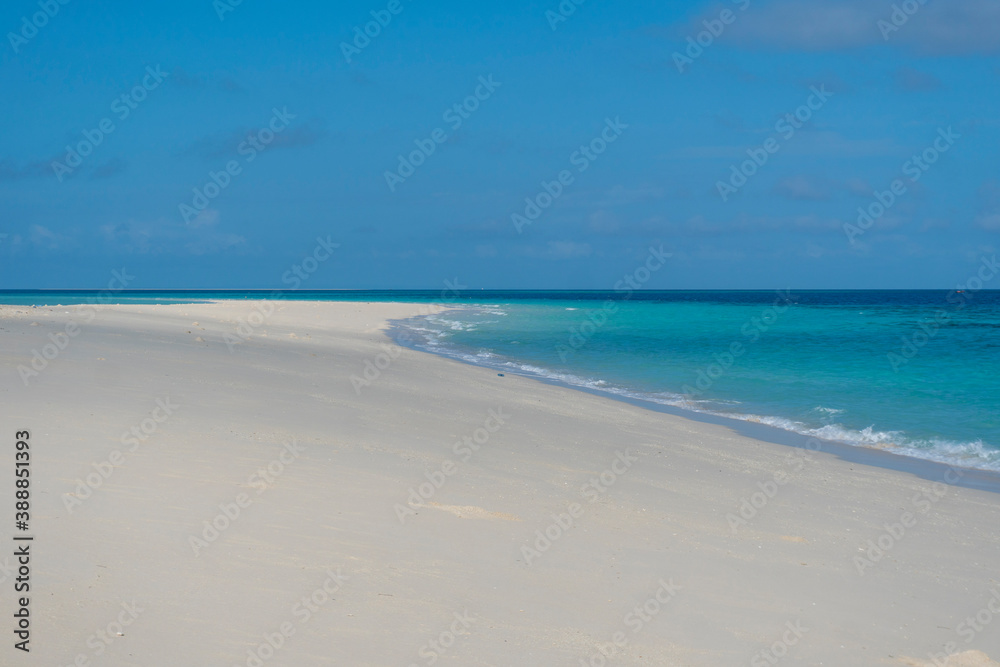 Zanzibar. Empty beach at Snow-white sand bank of Nakupenda Island. Appearing just a few hours in a day