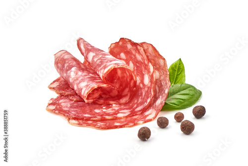 Salami smoked sausage  isolated on white background
