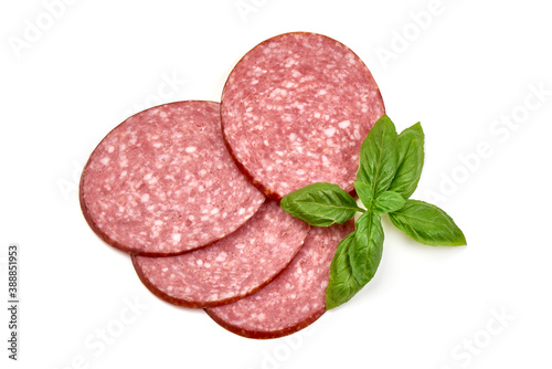 Smoked Salami Slices, isolated on white background