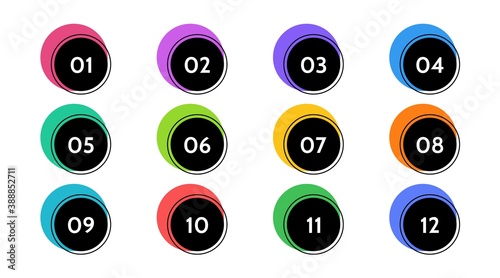 Bullet points data, info markers. icon arrow set. Number Flags 1 to 12 Flat design isolated vector. infographic illustration.