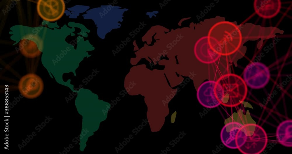 Icons and networks of connections over world map Icons and networks of connections over world map