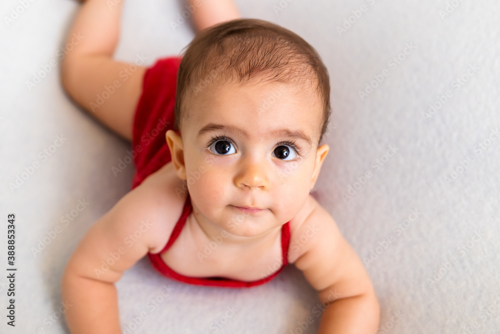 Cute newborn baby. Happy baby on a white background. Closeup portrait of newborn baby. Baby goods packing template. Nursery. Medical and healthy concept. Christmas. New Year Cute newborn baby. Happy baby on a white background. Closeup portrait of newborn baby. Baby goods packing template. Nursery. Medical and healthy concept. Christmas. New Year
