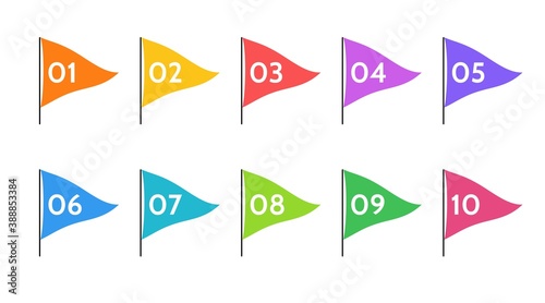 Bullet points data, info markers. icon arrow set. Number Flags 1 to 12 Flat design isolated vector. infographic illustration.