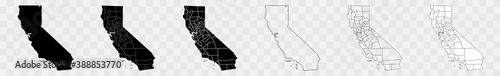 California Counties Map Black | State County Border | United States | US America | Transparent Isolated | Variations photo