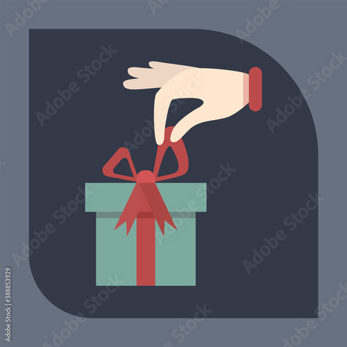 Hand opening the gift box . Vector  line icon.  Pictogram.  Concept of mobile ordering