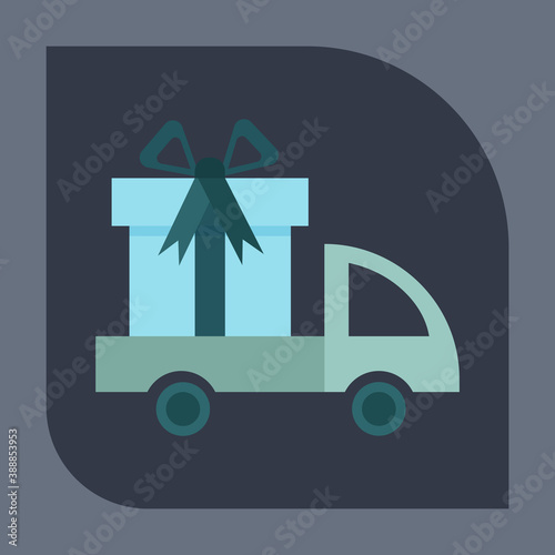 Delivery vector icon. Truck with a gift. Vector  line icon.  Pictogram.  Concept of mobile ordering