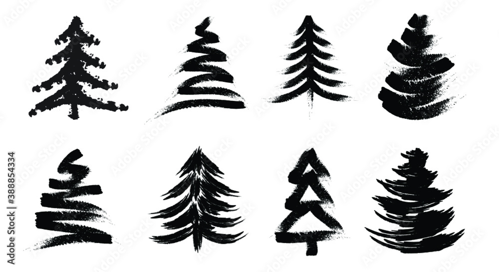 Set of Hand drawn Sketch Christmas Trees.  Vector illustration
