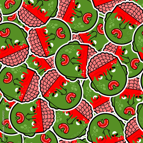 Zombie pattern seamless. Zombi head and brains background