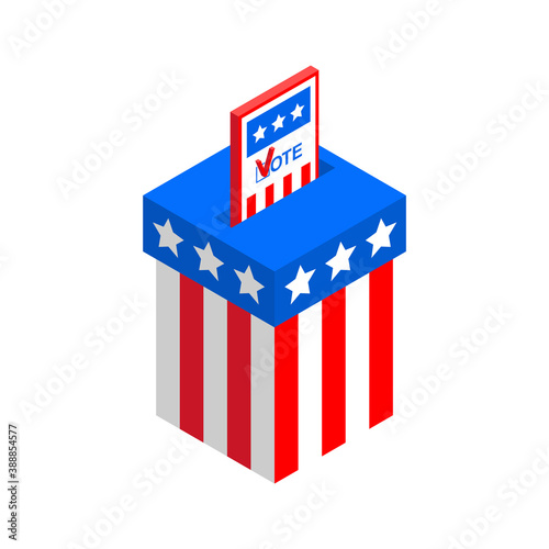 USA election day. Vote in ballot box. Isometric vector illustration