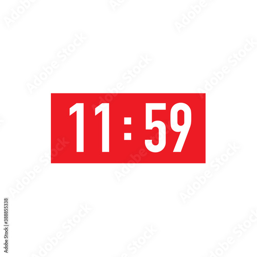 Red square retro wall clock to 12 hour. 11 59 23 59 time new year 2021 vector art image illustration, isolated on white background, eps10
