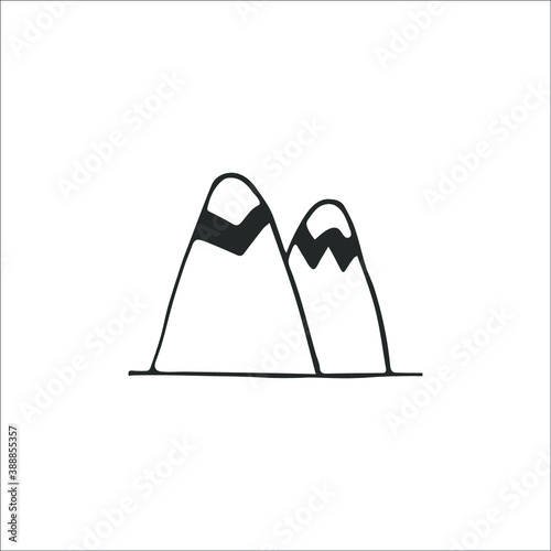 Hand-drawn mountains. Doodle image isolated on white background. Vector illustration.