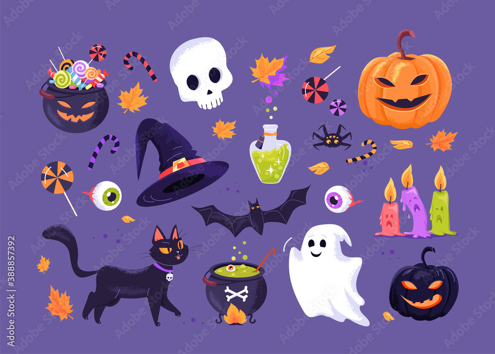 Funny colorful halloween decoration vector card 