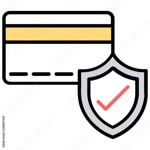 
Card guarding by a security shield marked with a tick, icon for payment security 
