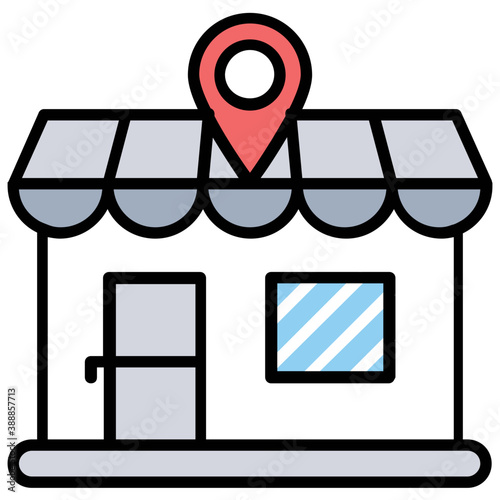 
Here is the cartoon shop design having location pointer over the edge, idea for local marketplace 
