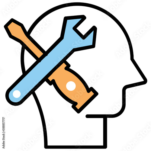 
Avatar of human skull having spanner and screwdriver in it showing customer management icon 

