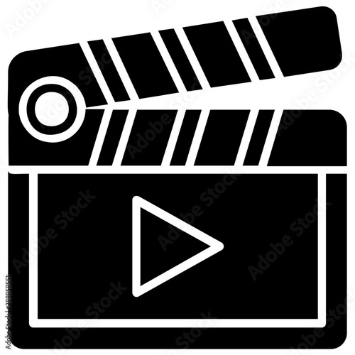 
A clapperboard decorated with video playing button, icon to describe directing play  icon
