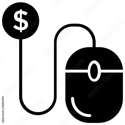 
An icon where wire of the computer mouse attached with dollar coin enlightening the concept of pay per click 
