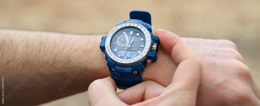 Ulykke Latterlig historie Smakhtino / Russia - April 2020: Casio G-shock GWN-1000 watches blue color  from the electronics manufacturer