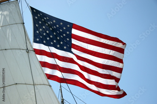 United States Flag with Ship Sail