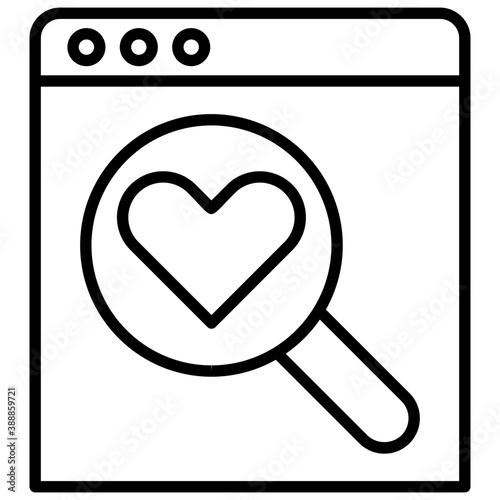 
A square webpage planted with a magnifier having heart sign inside, as a whole depiction for favorite shop

