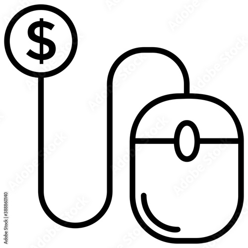 
An icon where wire of the computer mouse attached with dollar coin enlightening the concept of pay per click 
