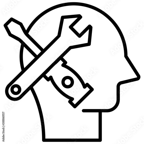 
Avatar of human skull having spanner and screwdriver in it showing customer management icon 
