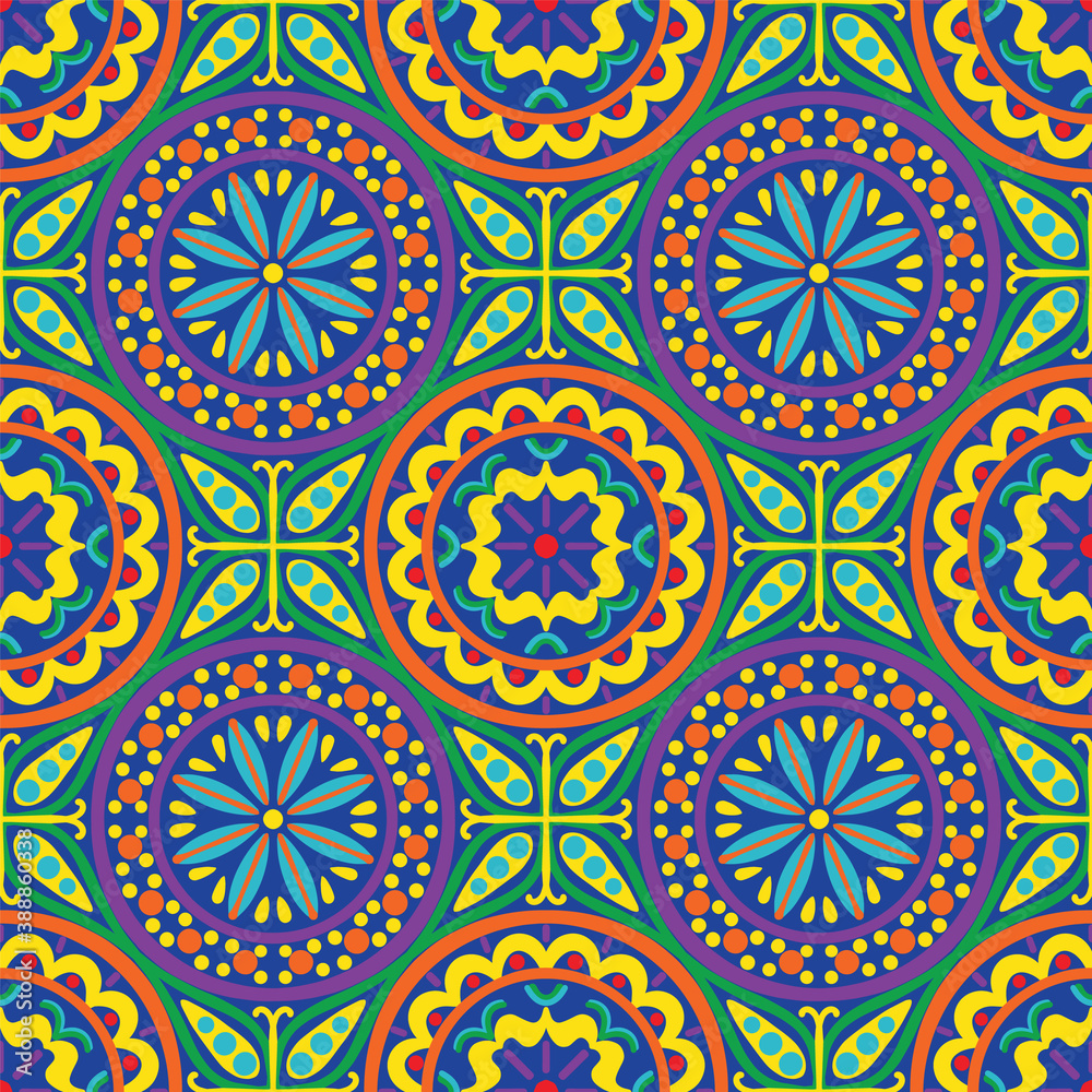 Vector colorful floral geometric seamless pattern background.