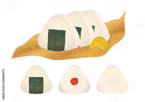 おむすび弁当といろんな種類のおにぎりの素材イラスト