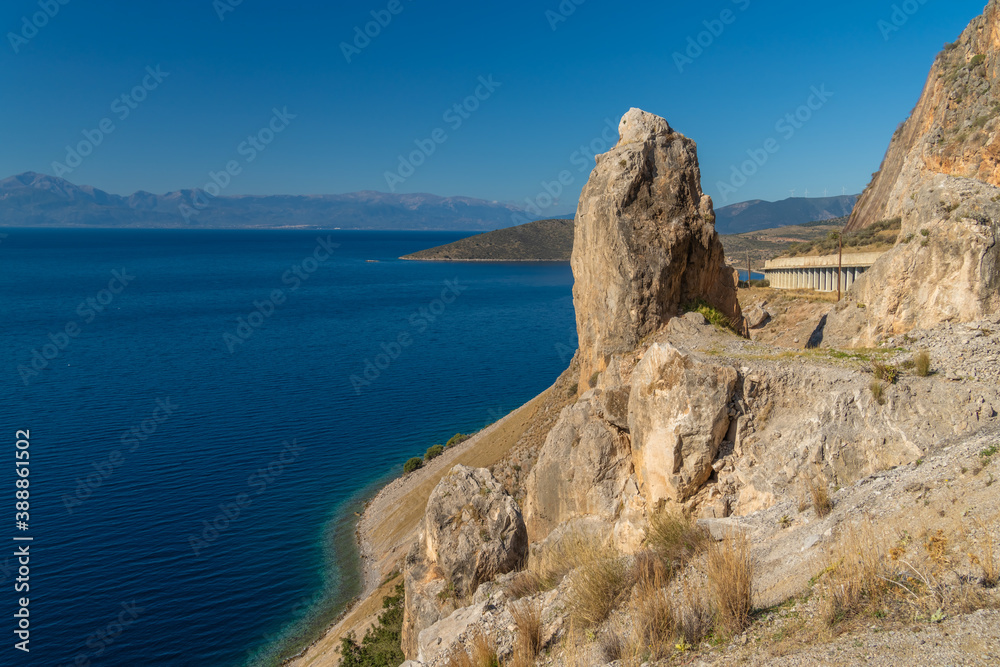 Beautiful coastal scenes along the shores of the Gulf of Corinth, Greece