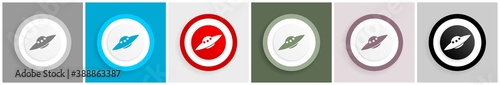 Ufo, alien spaceship icon set, colorful flat design vector illustrations in 6 options for web design and mobile applications