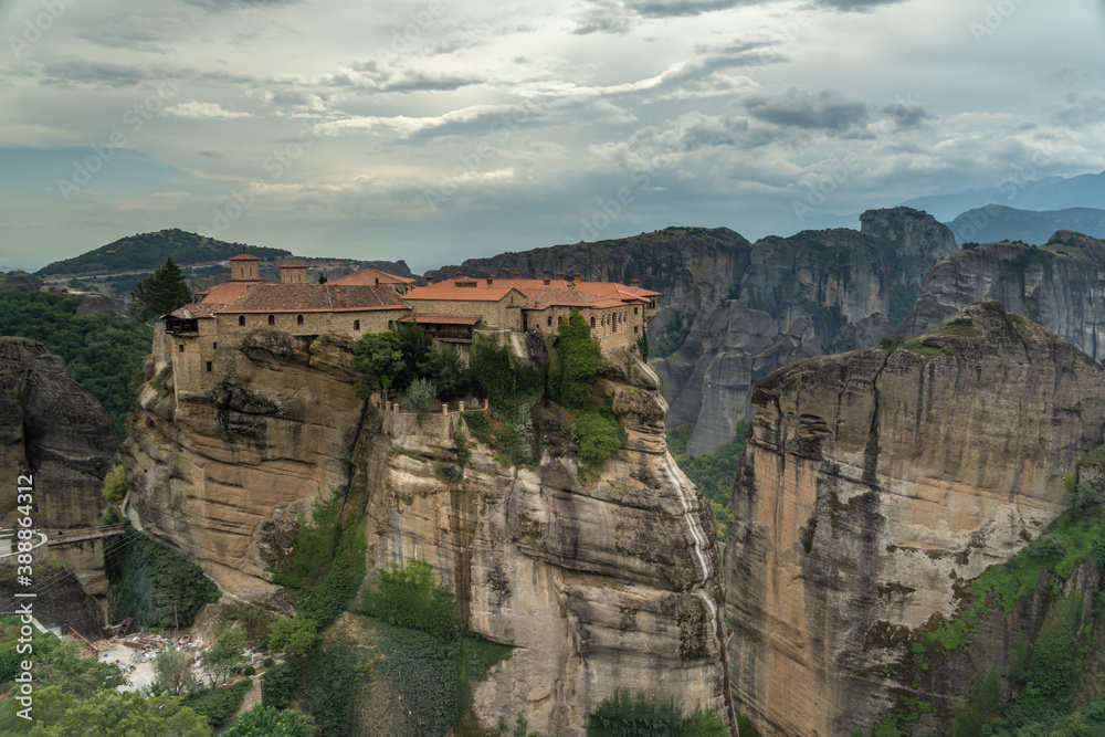 The Meteora a stunning rock formation in central Greece hosting one of the largest and most precipitously built complexes of Eastern Orthodox monasteries, Kalabaka, Plain of Thessaly