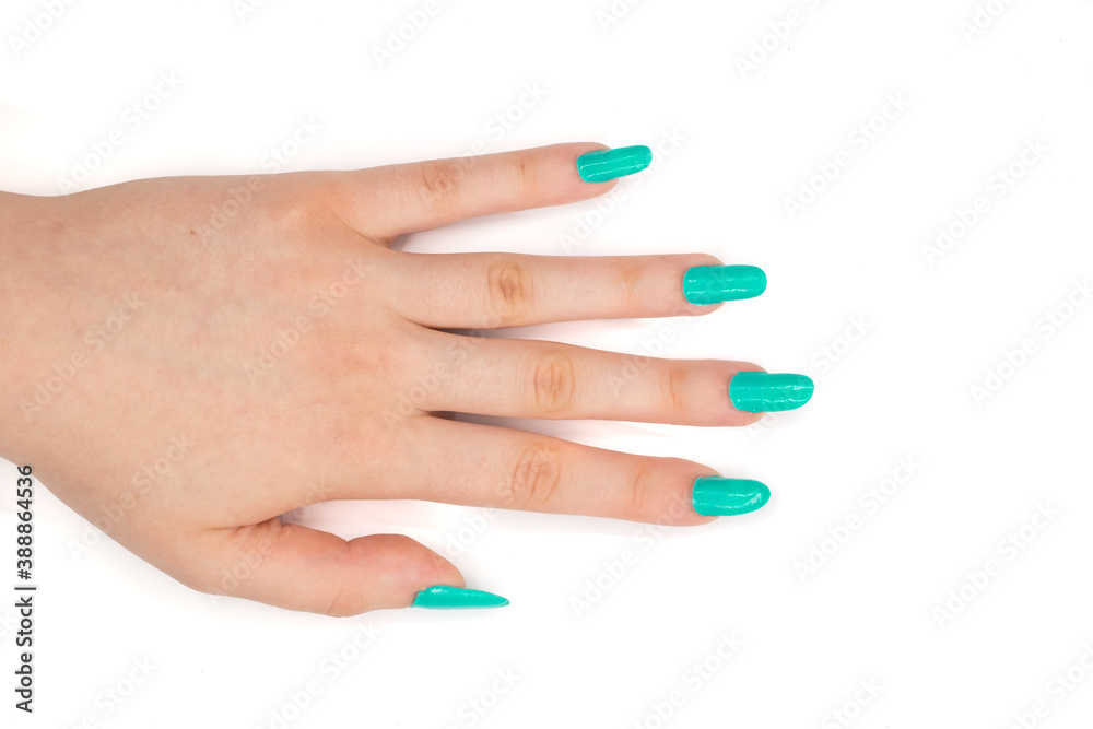 girls hand with nailart on white girls hand with nailart on white
