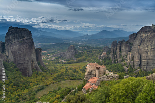 Monastery of Rousanou (St. Barbara) in the stunning Meteora a rock formation in central Greece hosting one of the largest and most precipitously built complexes of Eastern Orthodox monasteries.