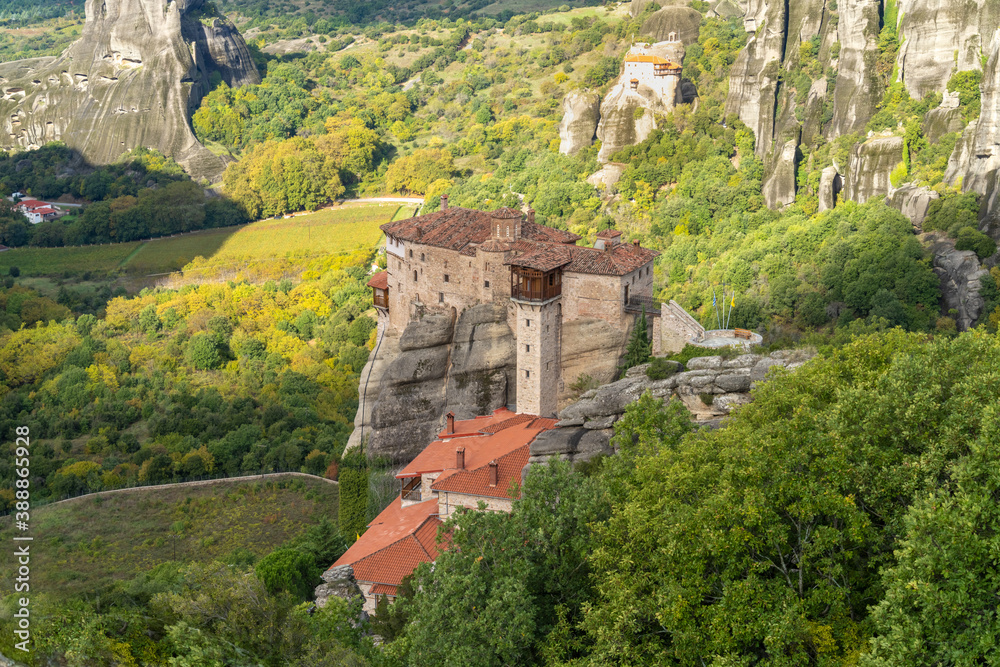 Monastery of Rousanou (St. Barbara) in the stunning Meteora a  rock formation in central Greece hosting one of the largest and most precipitously built complexes of Eastern Orthodox monasteries.
