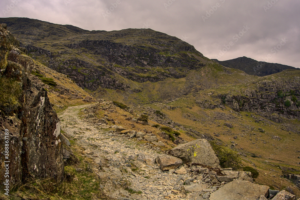 An ancient stone path going through the English mountains of Coniston 