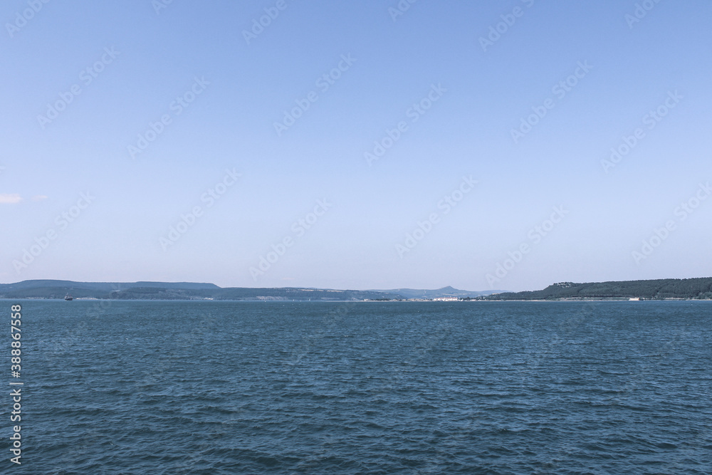 Great view of Çanakkale Strait. Blue sea and sky.