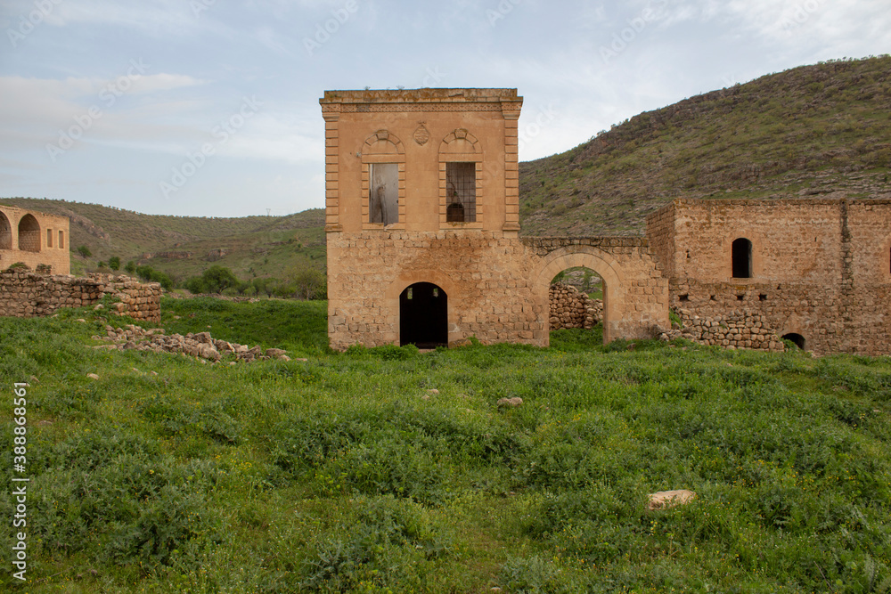 Stone walled ruined building and landscape